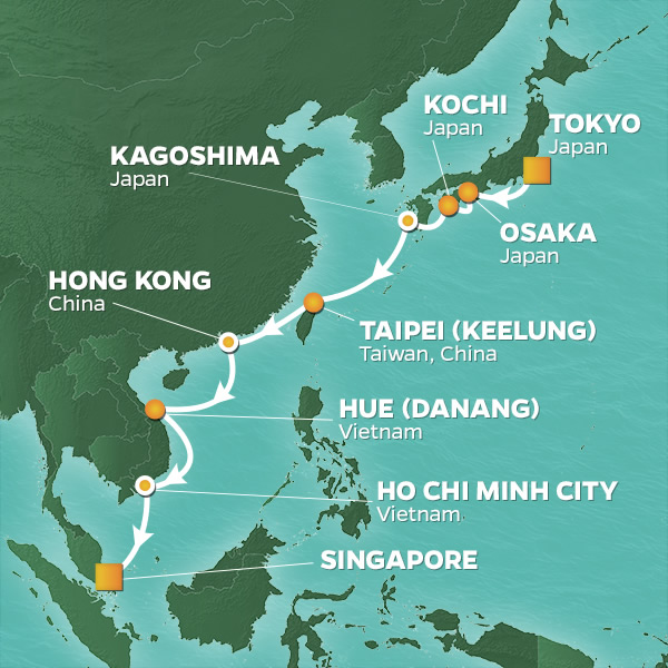 <h2>2023 Asia Golf Cruise</h2>17 Nights | 5 Rounds | Tokyo - Singapore | April 18 - May 5