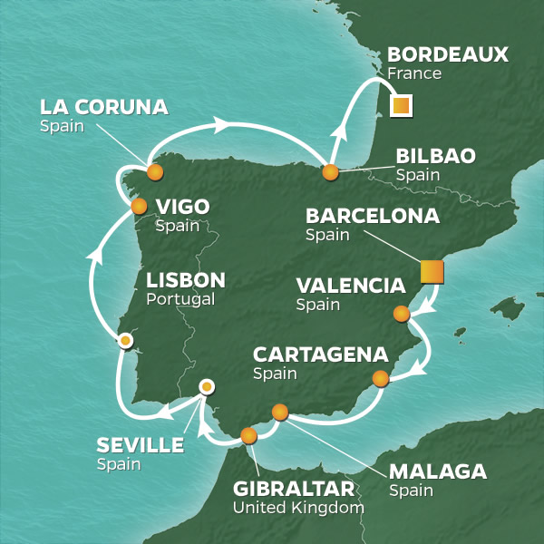 <h2>June 2023 Spain, Portugal & France Golf Cruise</h2>14 Nights | 7 Rounds | Barcelona - Bordeaux | June 3 – 17 